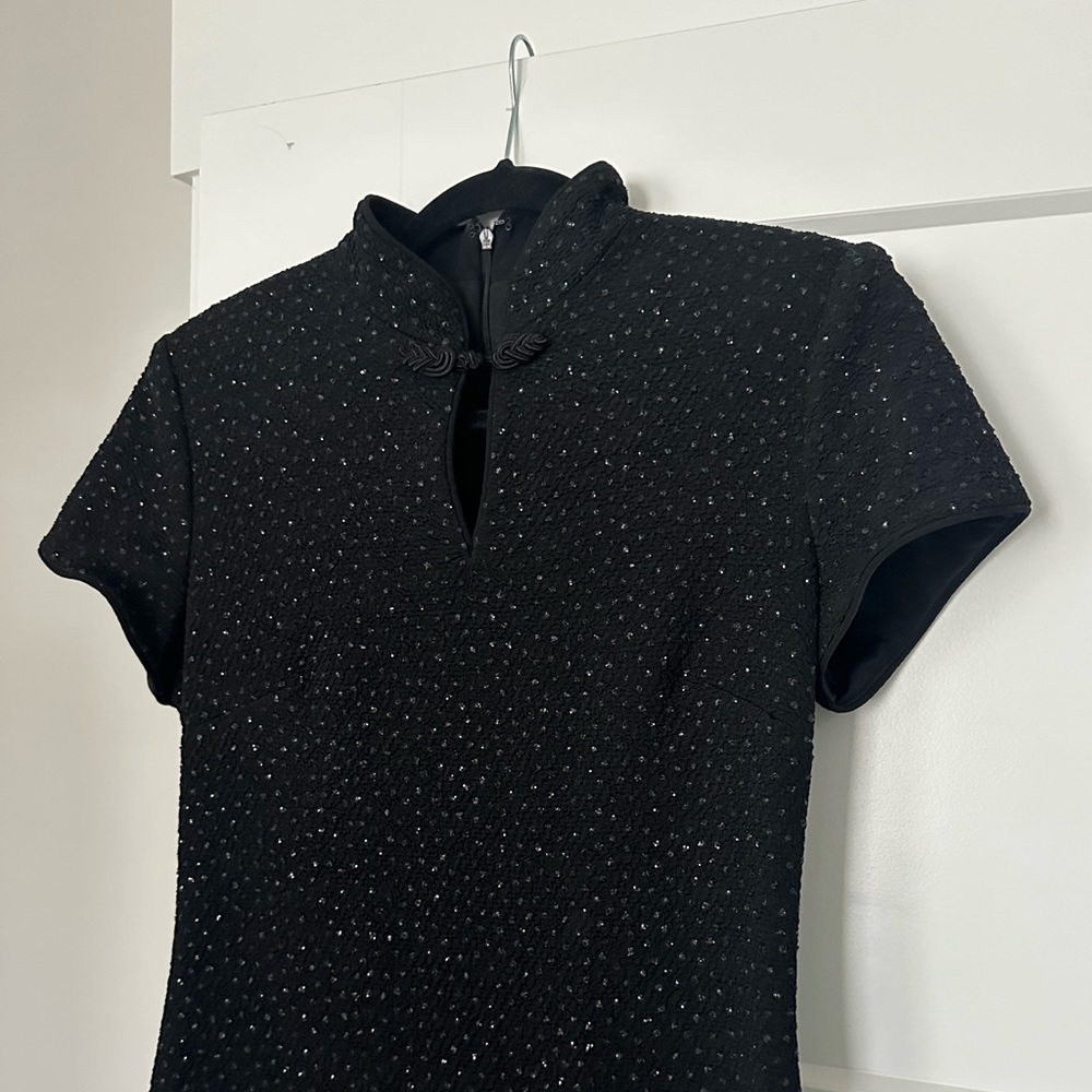 David Warren black sequence-studded Kimono style cocktail dress—